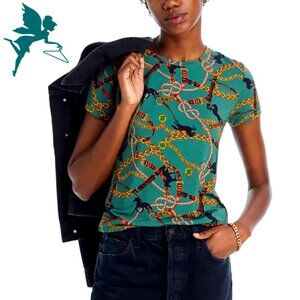 L'AGENCE Ressi Horse Chain Print Short Sleeve Fitted Tee